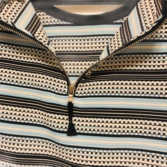 Talbots Striped Blouse Short Sleeve Blue Black Tan Size 6 - Picture 5 of 8